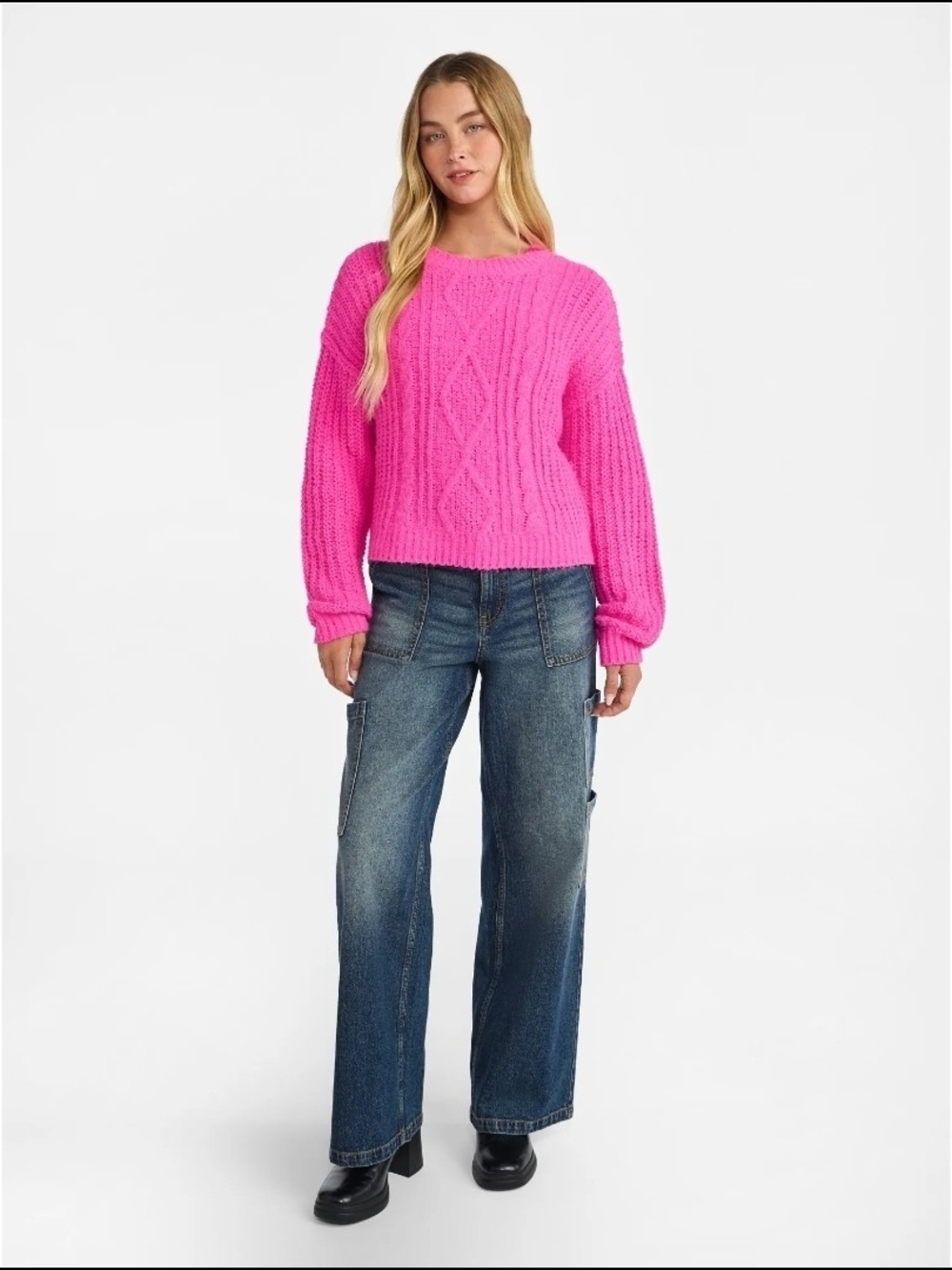 No Boundaries Cable Knit Sweater, Midweight, Women's Size XS (0-2) - Picture 2 of 8
